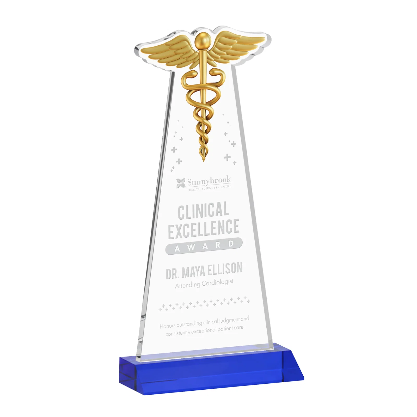 Personalized Starfire Crystal Caduceus Award for safety achievement programs