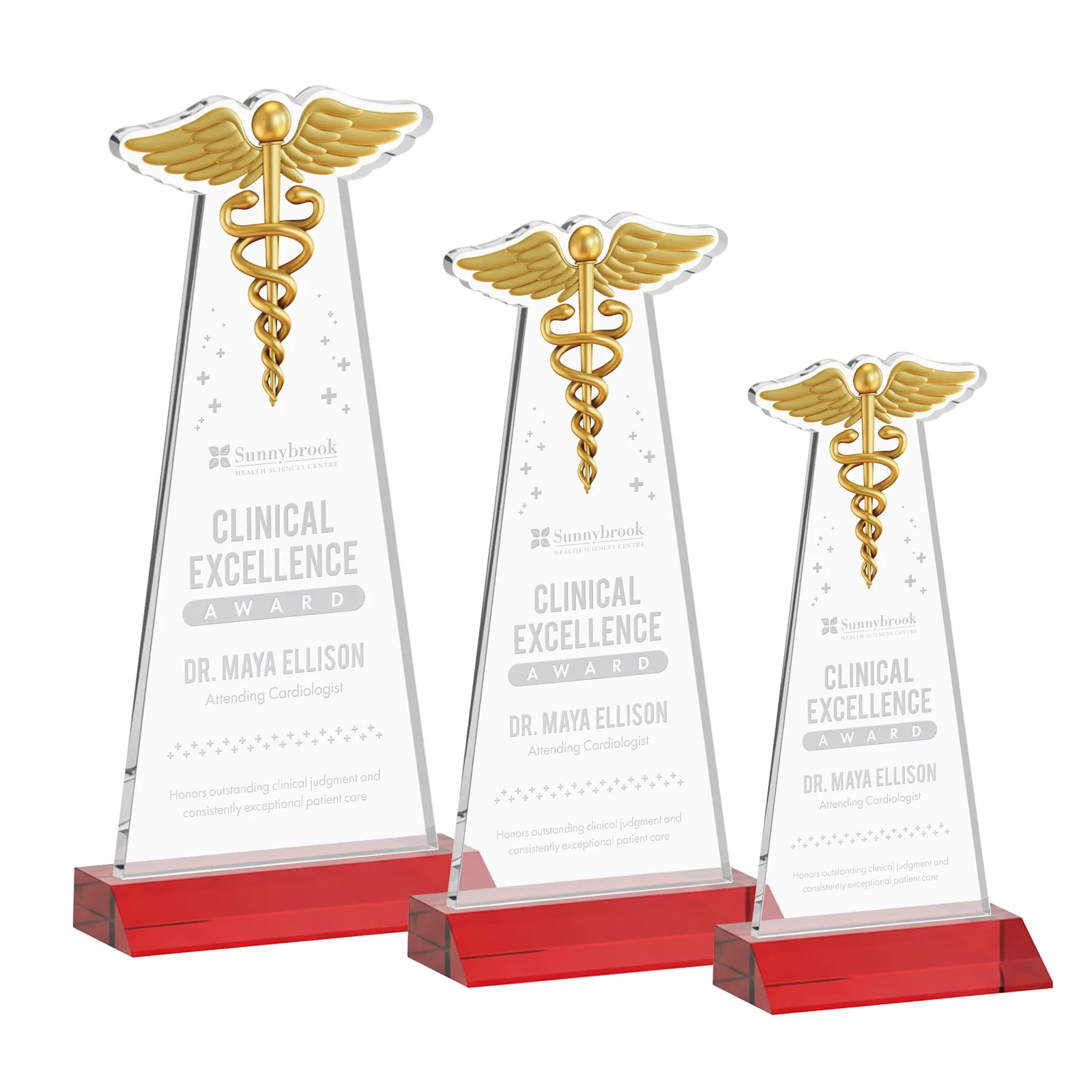 Personalized Starfire Crystal Caduceus Award for volunteer appreciation