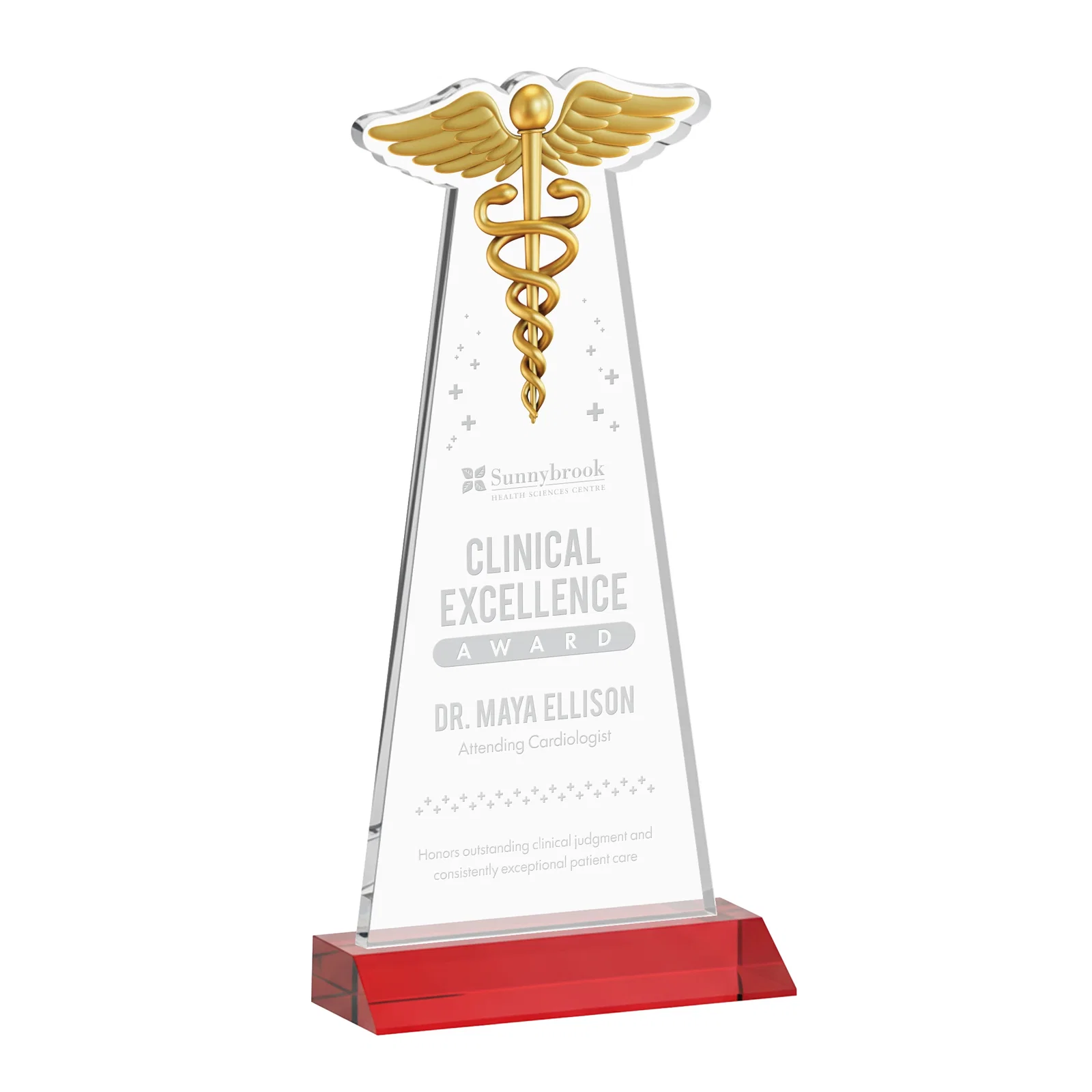 Promotional Starfire Crystal Caduceus Award for employee recognition