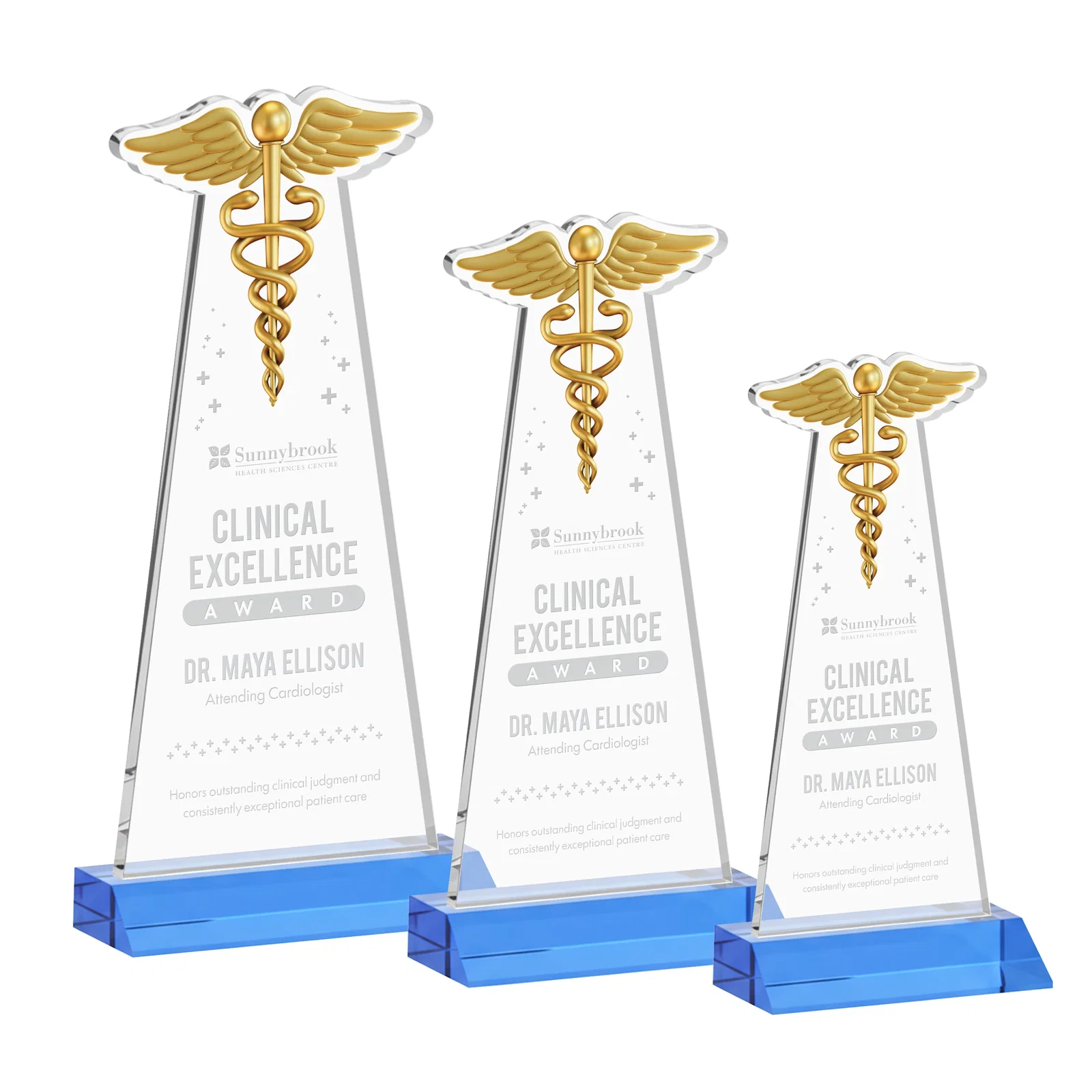 Promotional Starfire Crystal Caduceus Award for corporate award ceremonies