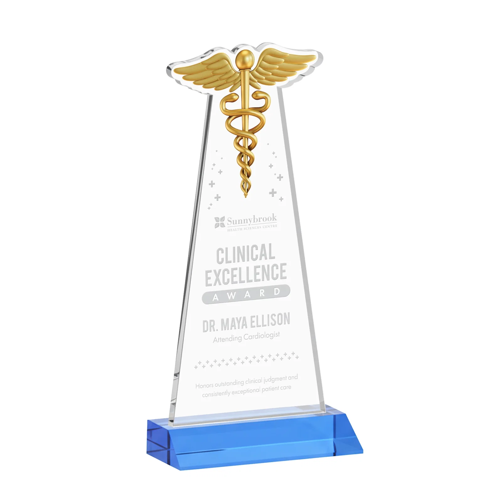 Promotional Starfire Crystal Caduceus Award for sales achievement awards