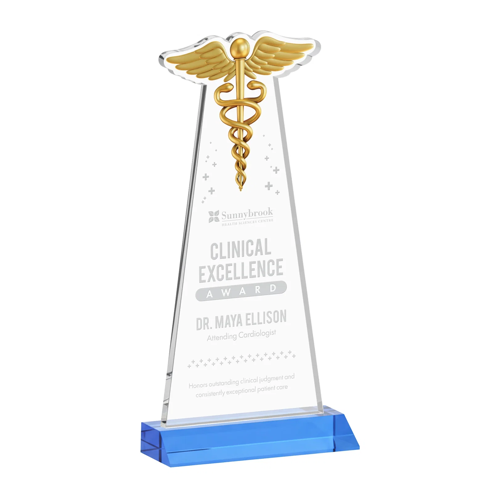 Promotional Starfire Crystal Caduceus Award for retirement presentations