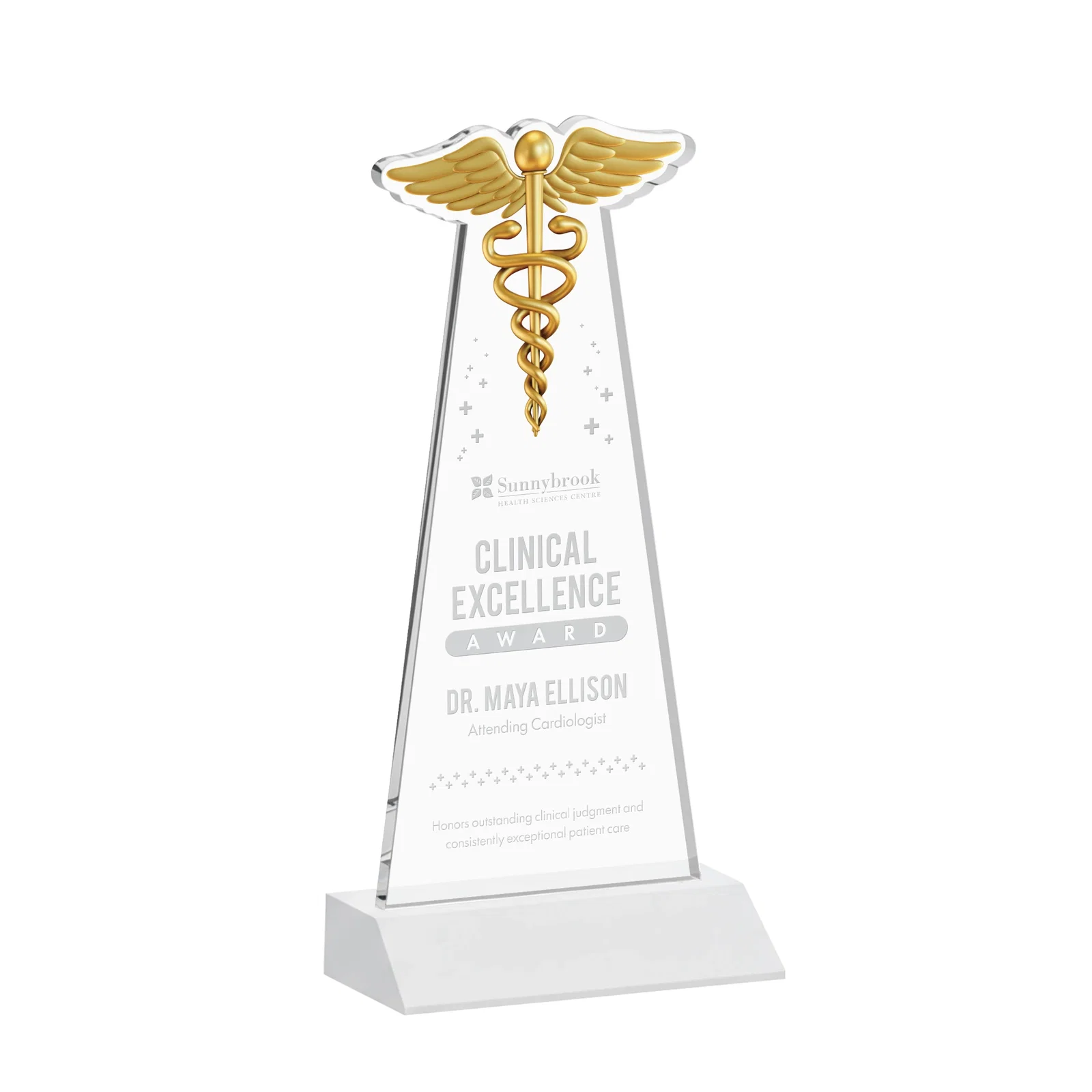 Promotional Starfire Crystal Caduceus Award for donor appreciation