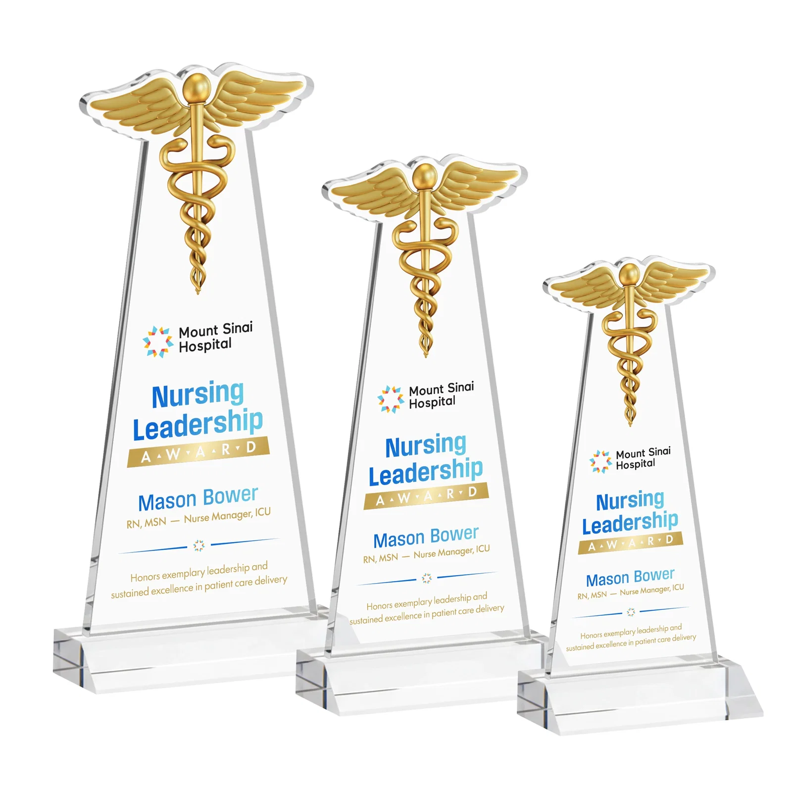 Promotional Starfire Crystal Caduceus Award for volunteer appreciation