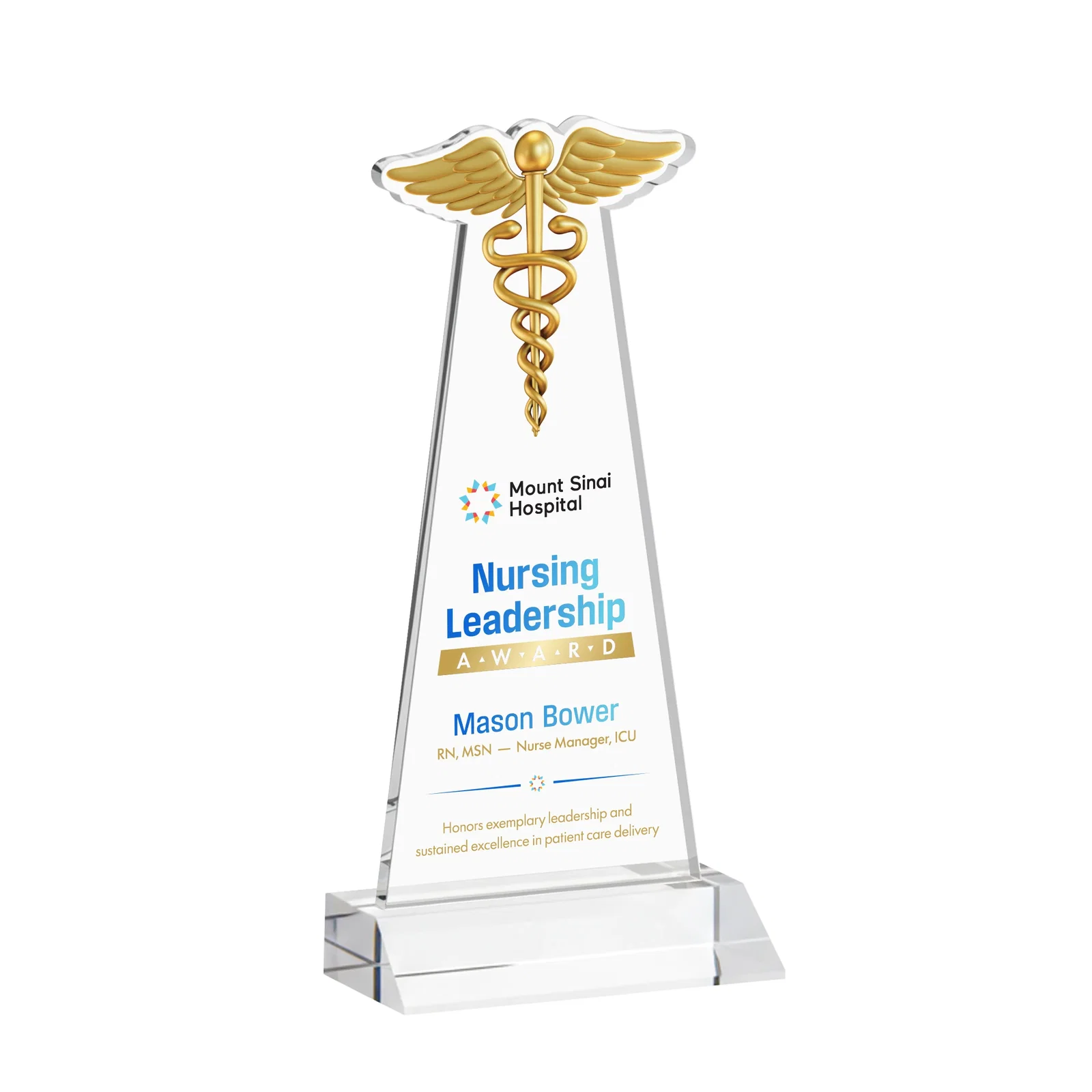 Promotional Starfire Crystal Caduceus Award for dealer and partner awards