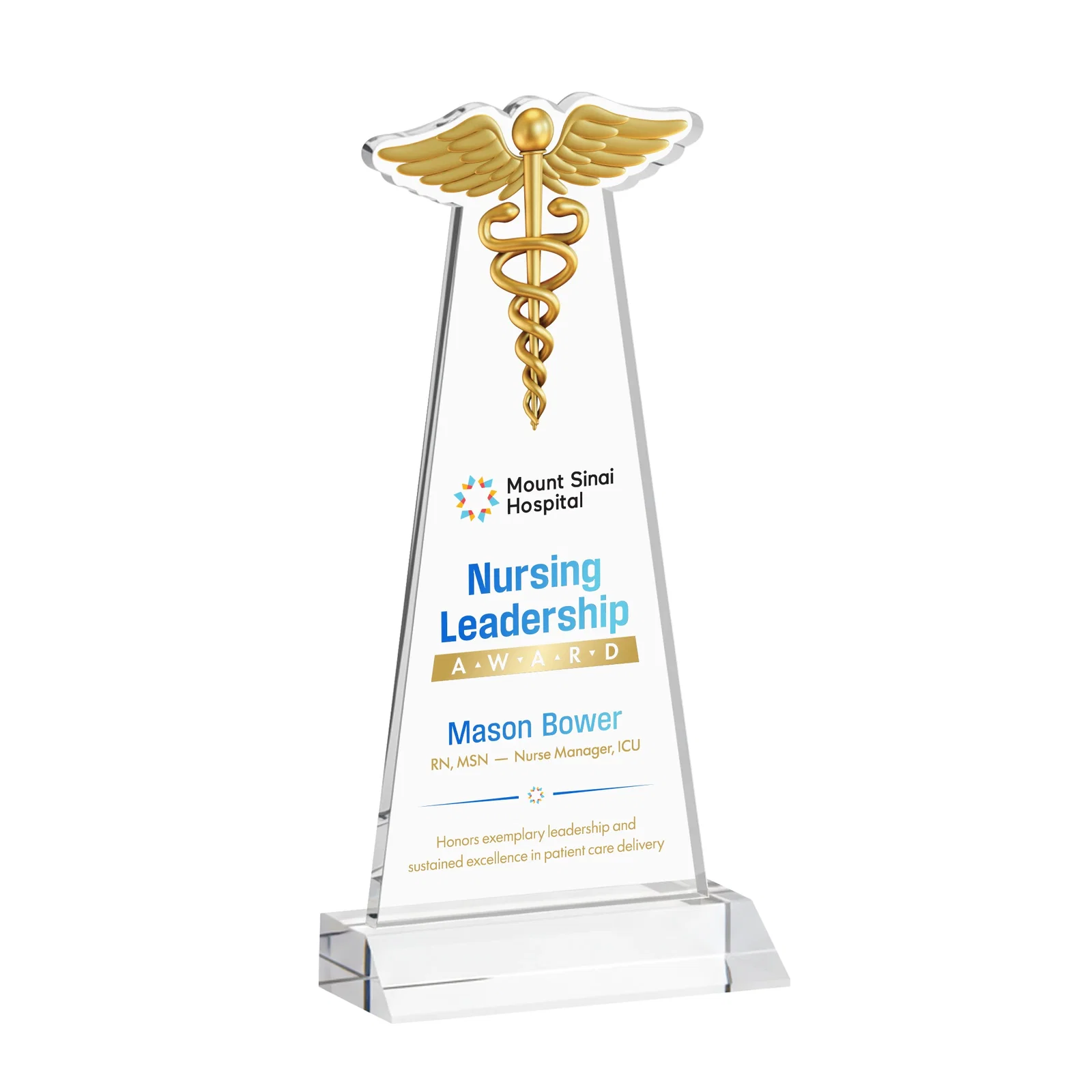 Promotional Starfire Crystal Caduceus Award for company anniversary events