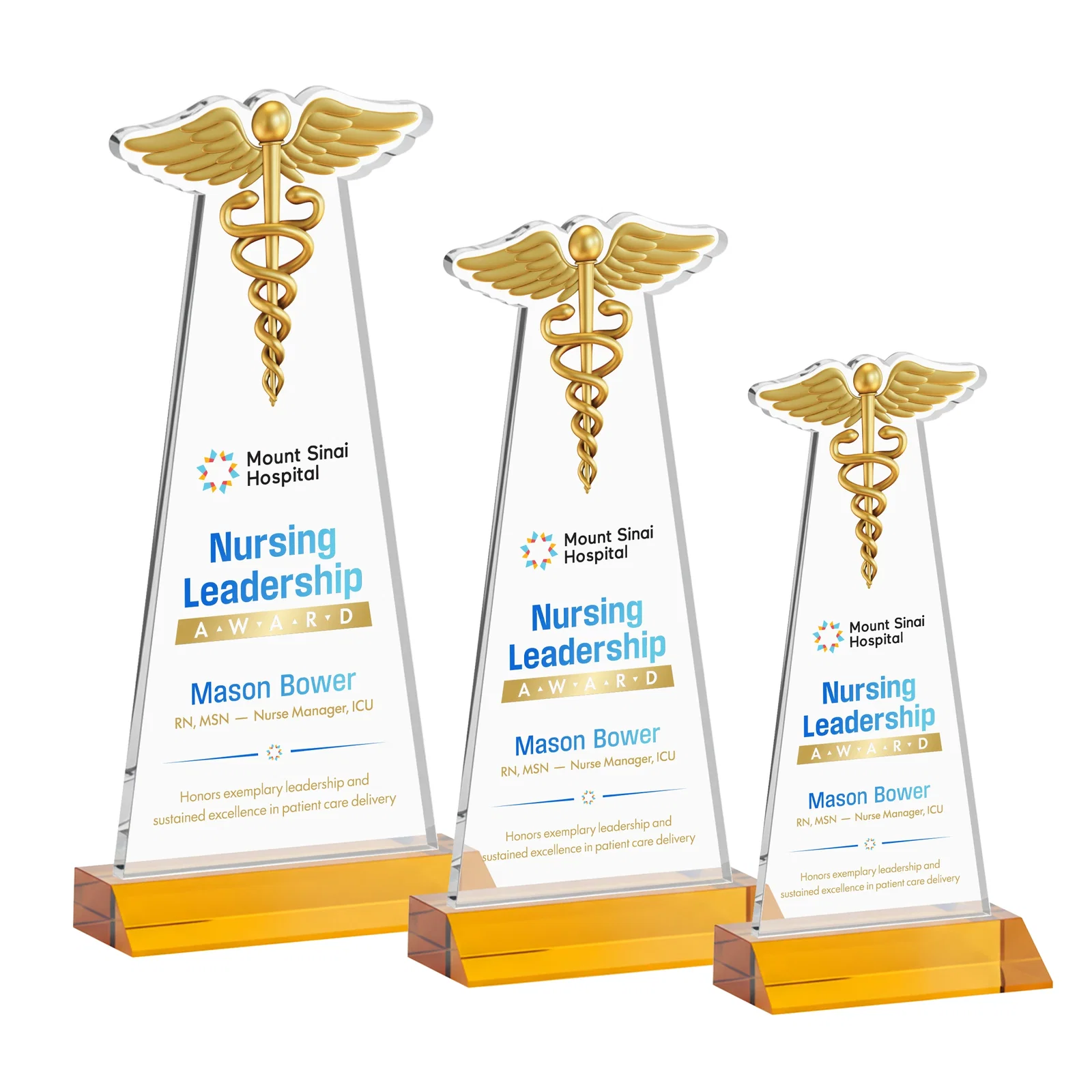 Branded Starfire Crystal Caduceus Award for corporate award ceremonies