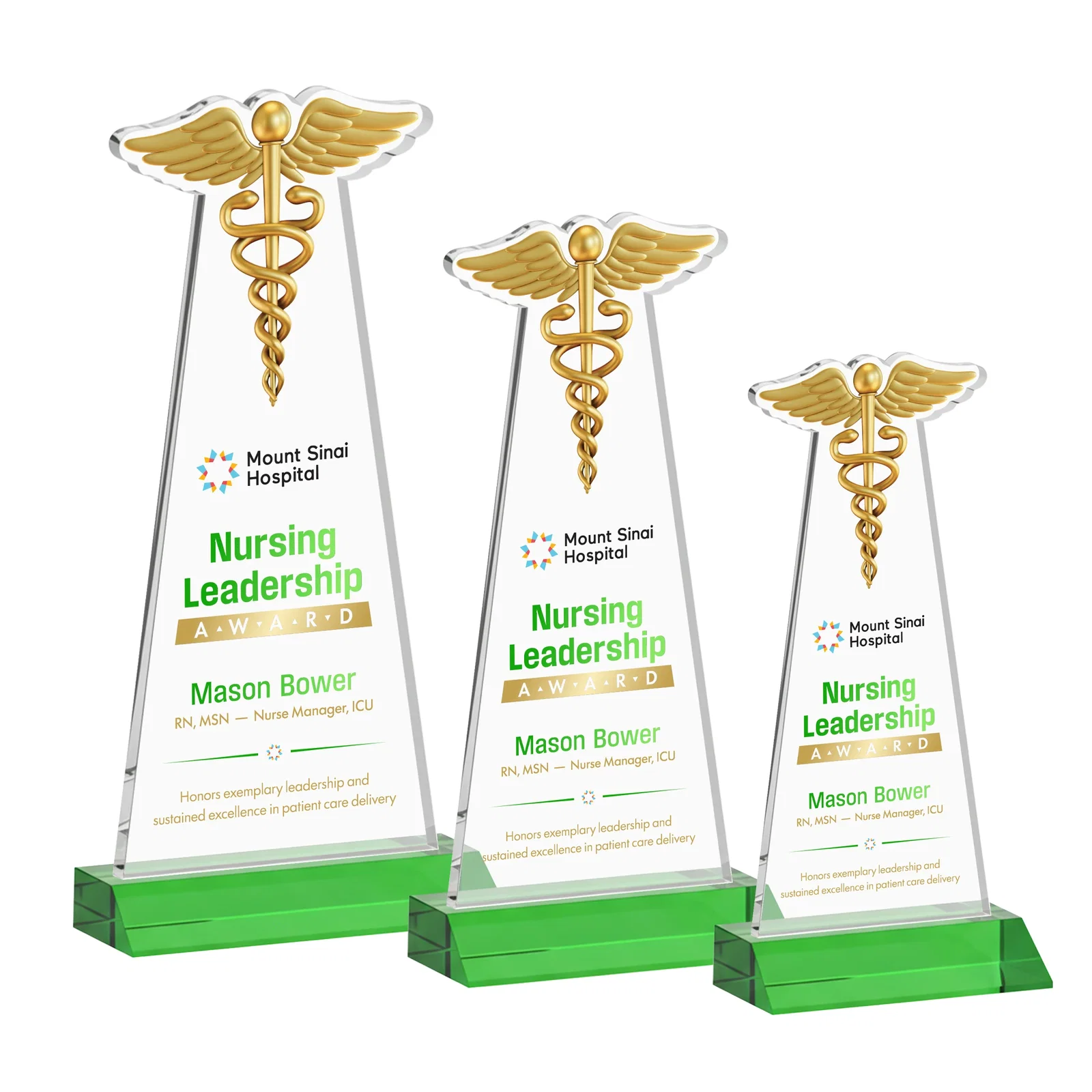 Branded Starfire Crystal Caduceus Award for team milestone celebrations