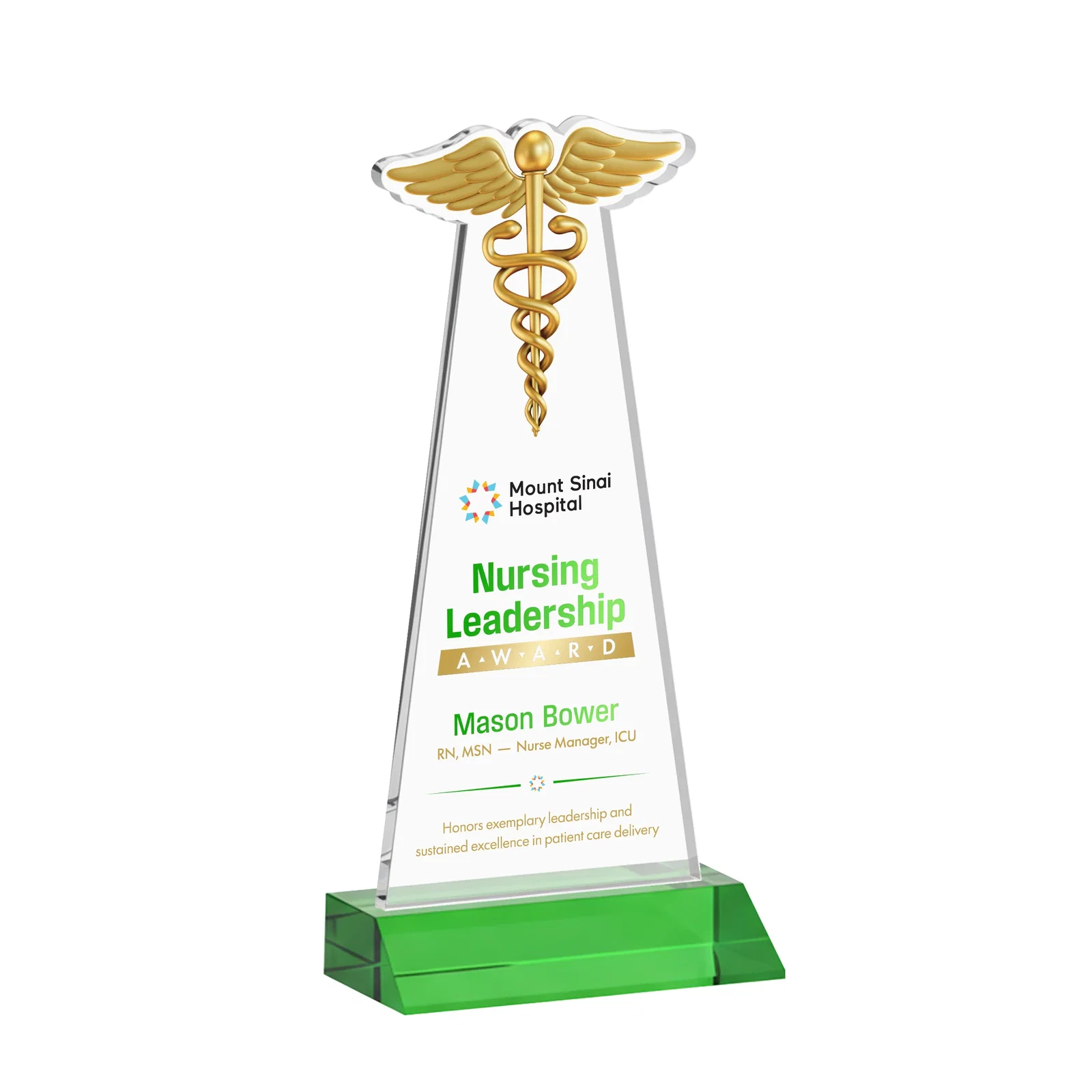 Branded Starfire Crystal Caduceus Award for donor appreciation