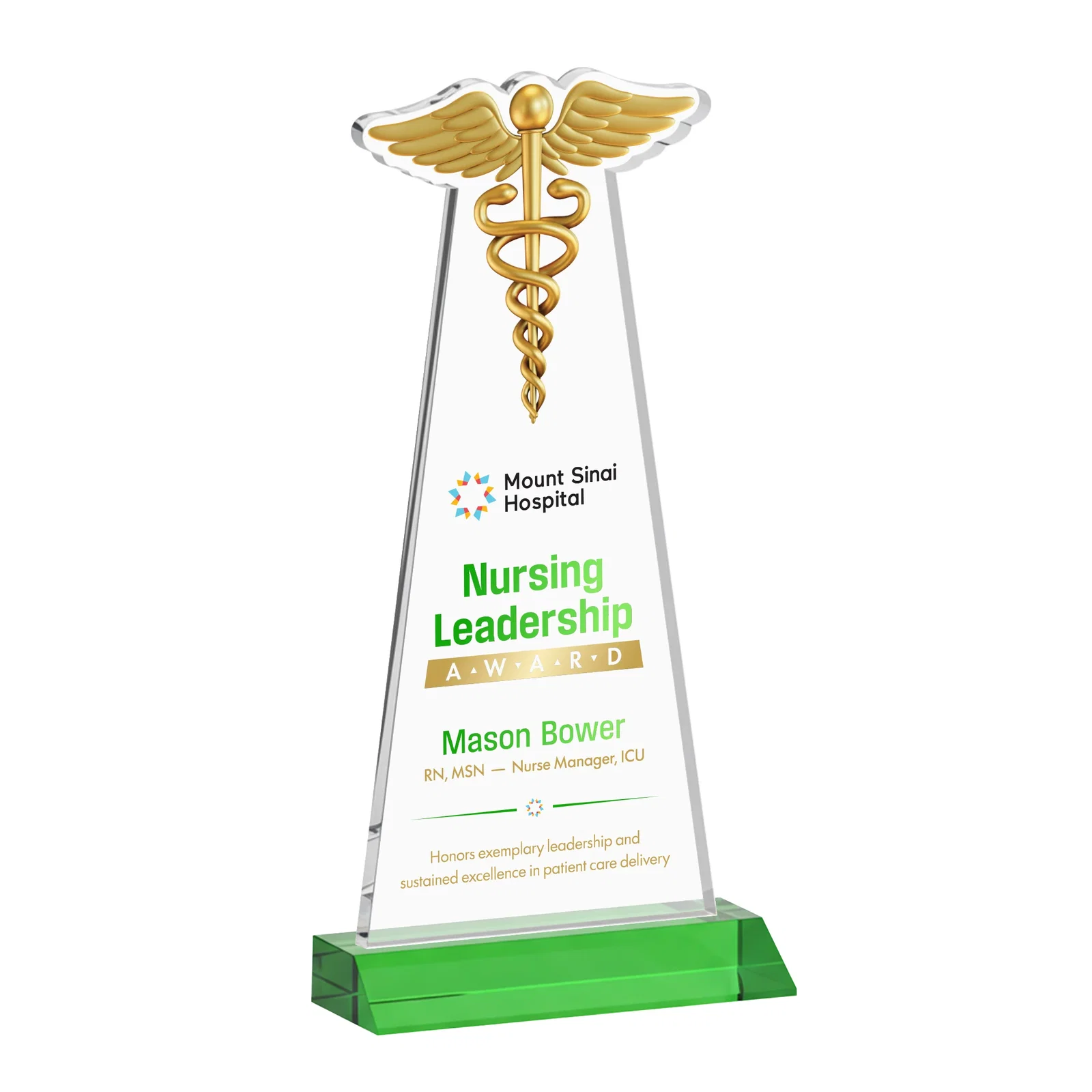 Branded Starfire Crystal Caduceus Award for safety achievement programs