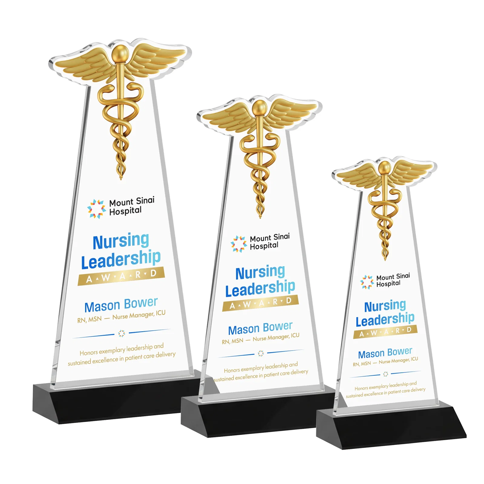 Branded Starfire Crystal Caduceus Award for volunteer appreciation