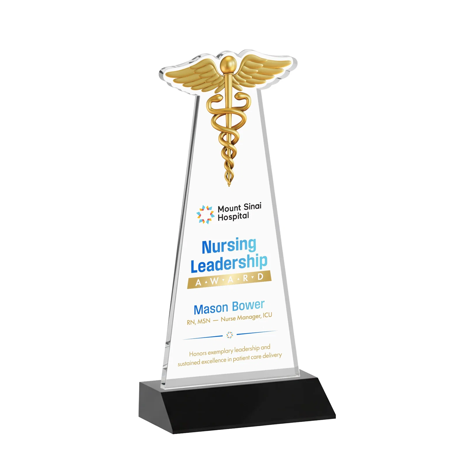 Branded Starfire Crystal Caduceus Award for dealer and partner awards