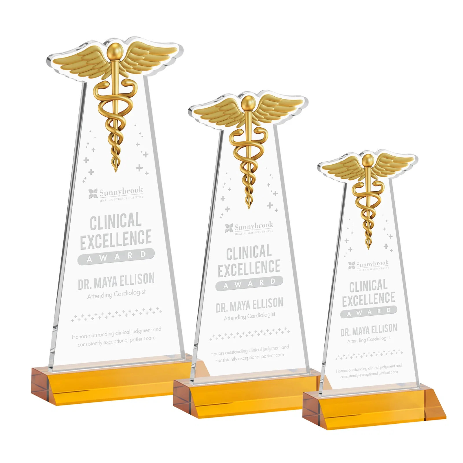 Custom Starfire Crystal Caduceus Award for team milestone celebrations