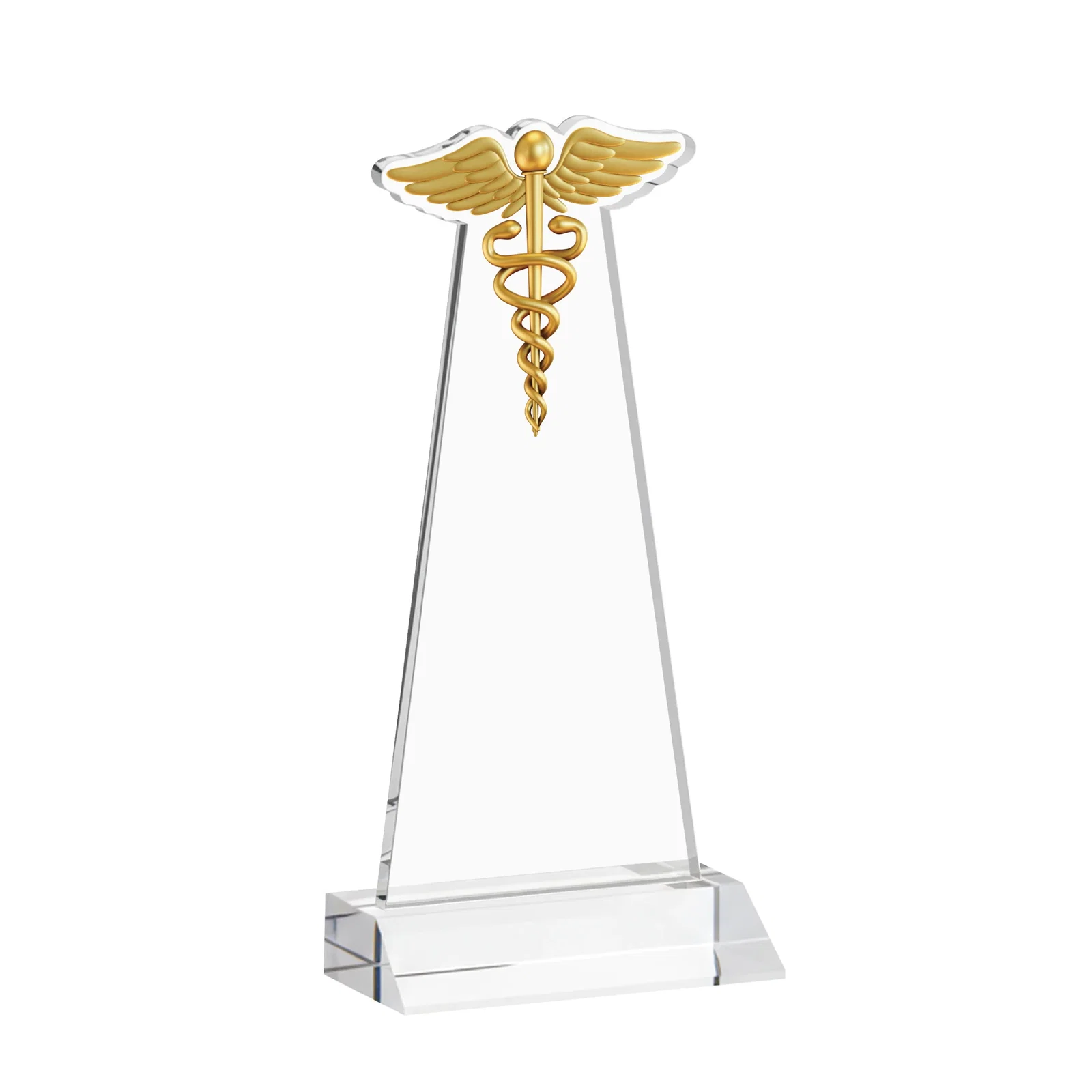 Custom engraved Starfire Crystal Caduceus Award for service anniversary gifts