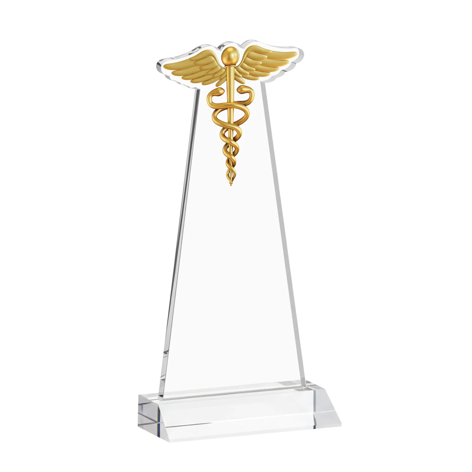 Custom engraved Starfire Crystal Caduceus Award for sales achievement awards
