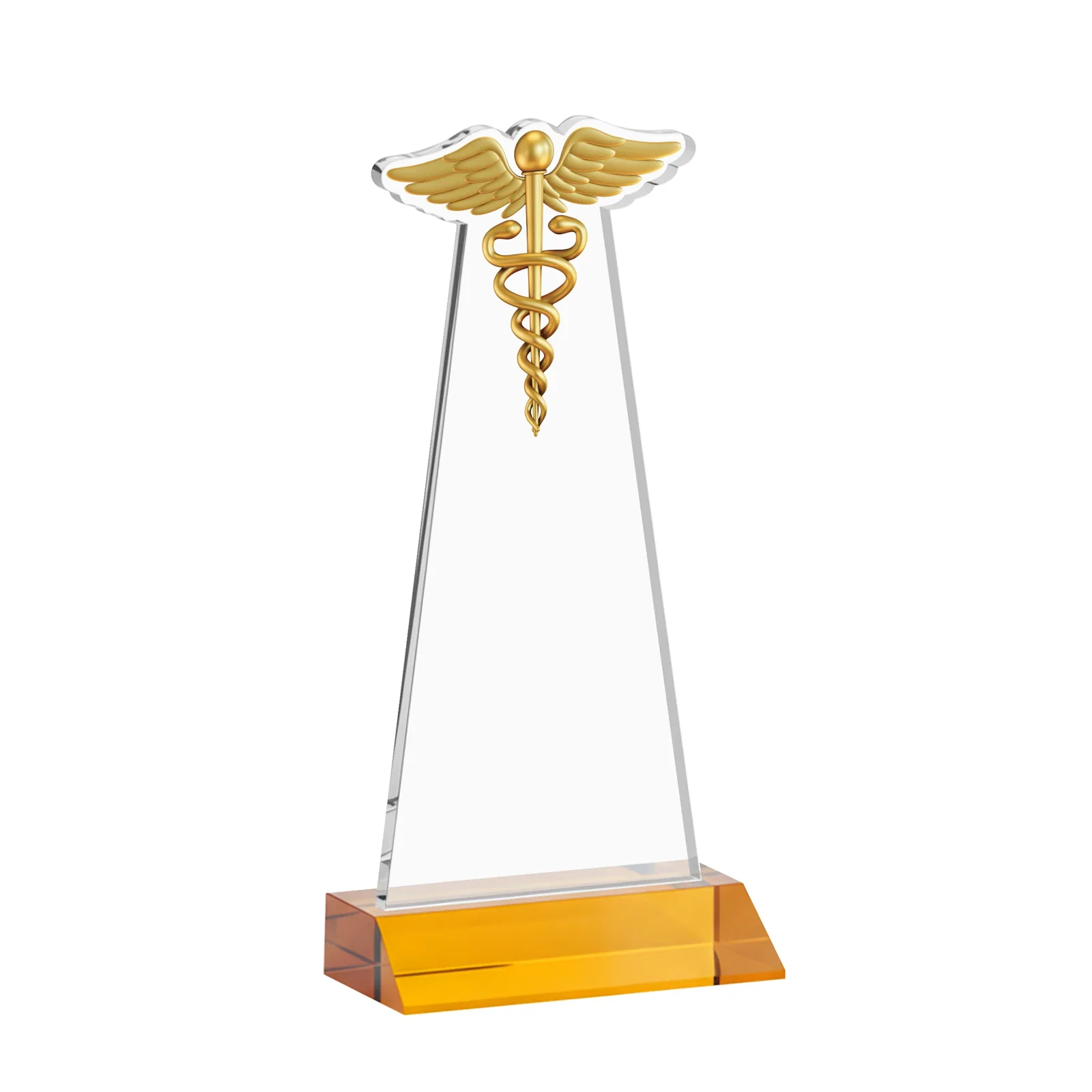 Custom engraved Starfire Crystal Caduceus Award for team milestone celebrations