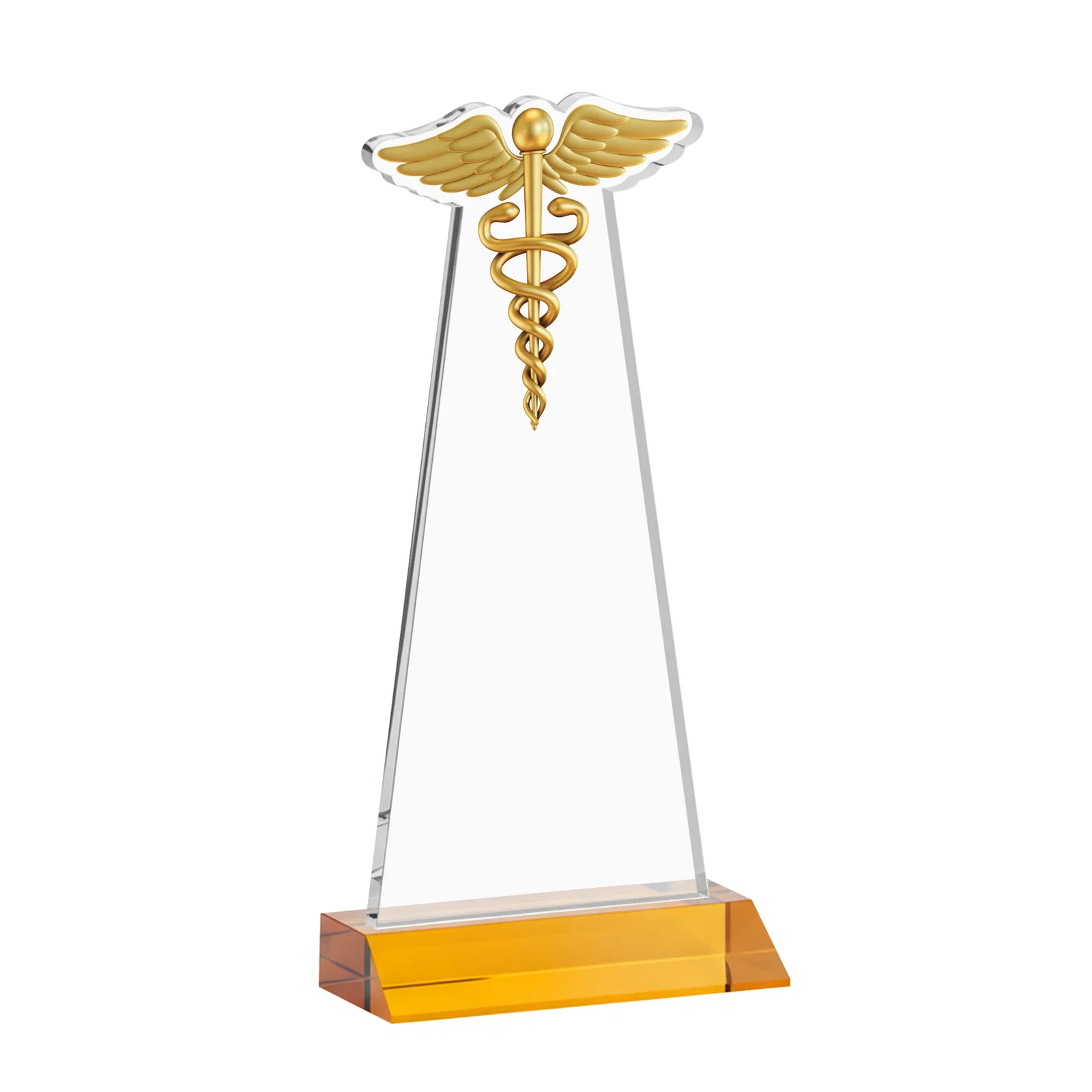 Custom engraved Starfire Crystal Caduceus Award for donor appreciation