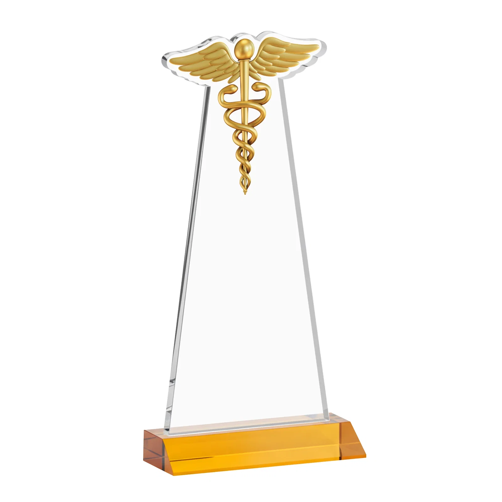 Custom engraved Starfire Crystal Caduceus Award for graduation ceremonies