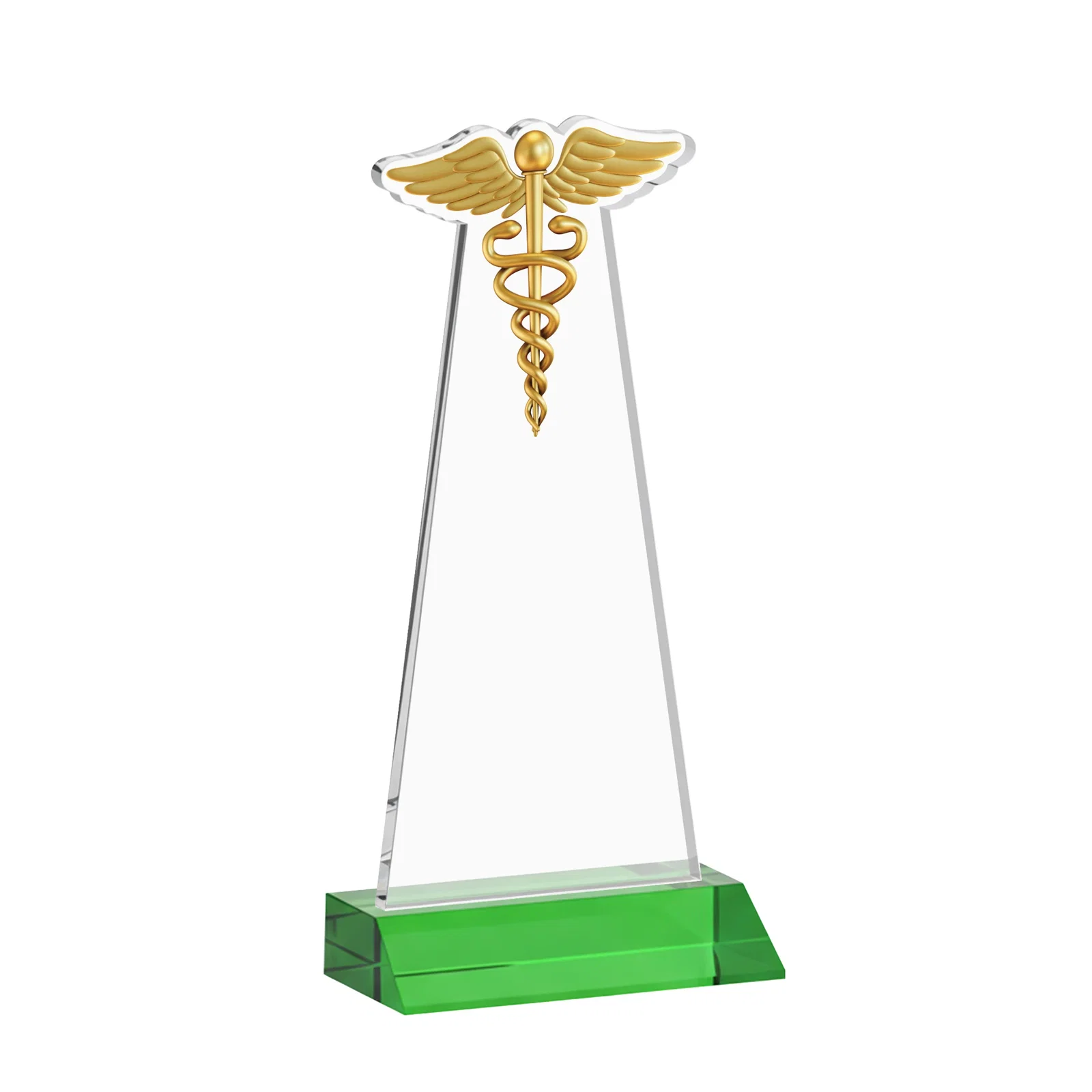 Custom engraved Starfire Crystal Caduceus Award for safety achievement programs
