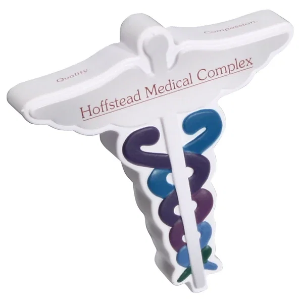 Caduceus shaped stress reliever with wing detail, 3-7/8 x 3-7/8 x 3/4 inches