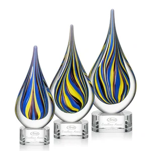 Cobalt and Amber Glass Teardrop Award With Sealed Flow Lines