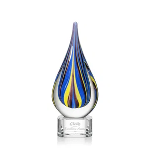 Cobalt and Amber Glass Teardrop Award With Sealed Flow Lines