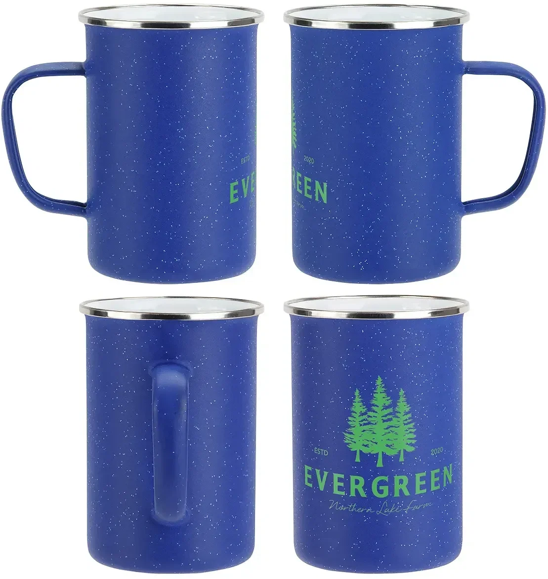 Custom Caldron enamel camp mug, side profile with handle