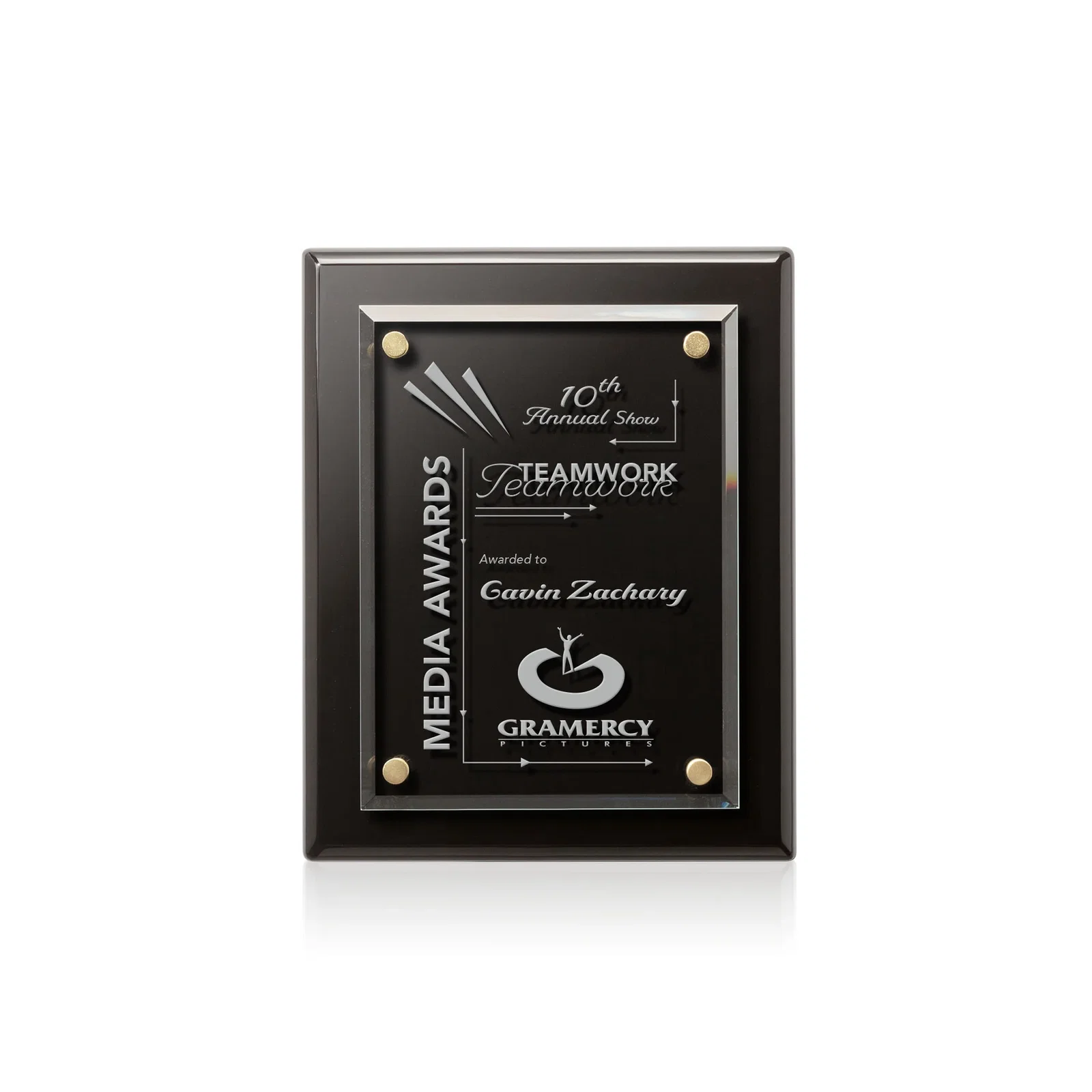 Personalized Starfire Crystal Wall Plaque with Drop Shadow Backing for dealer and partner awards