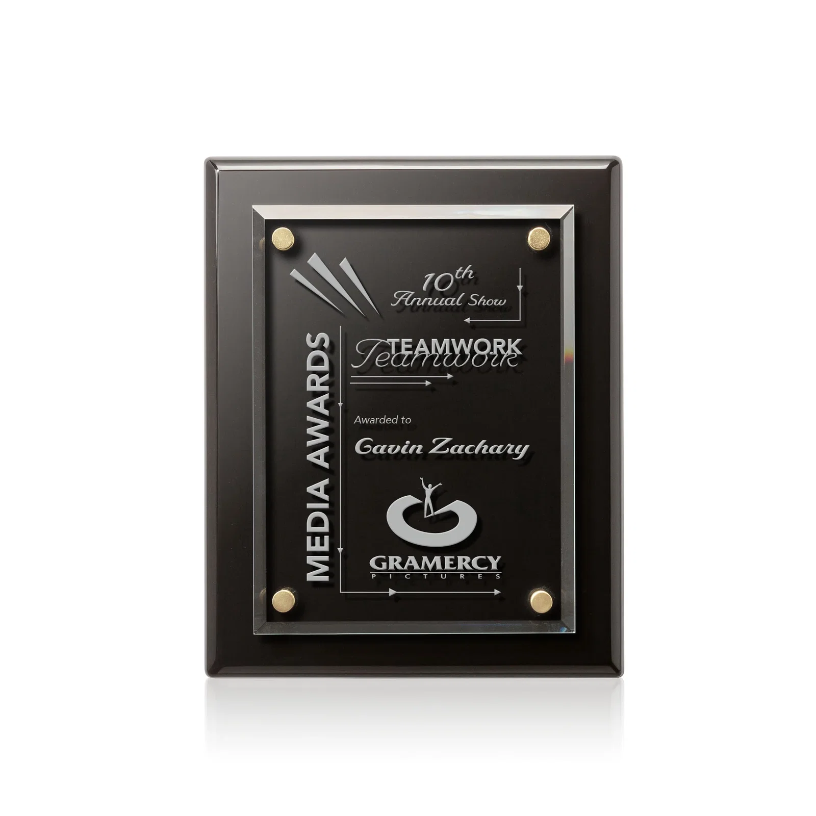 Personalized Starfire Crystal Wall Plaque with Drop Shadow Backing for company anniversary events