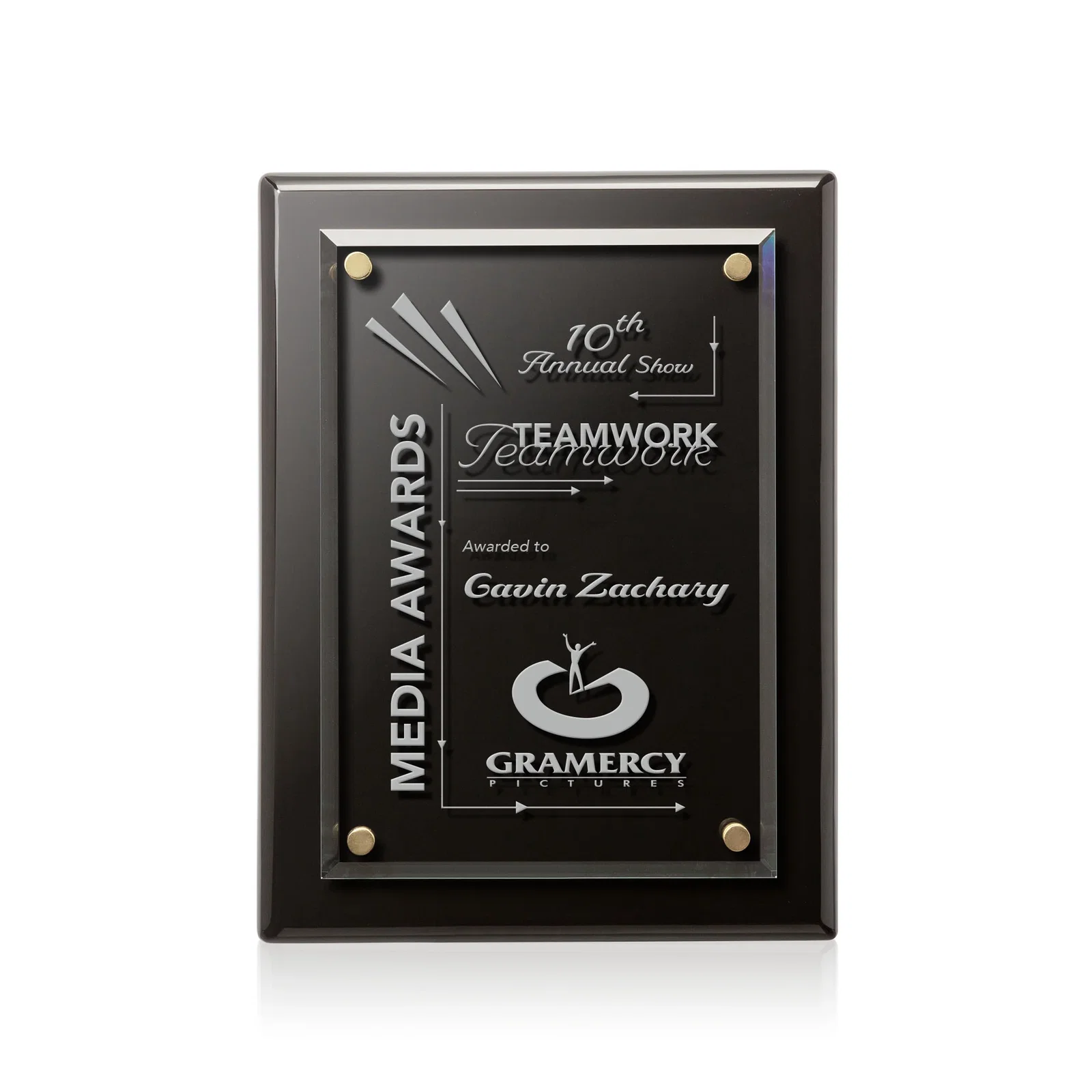 Promotional Starfire Crystal Wall Plaque with Drop Shadow Backing for employee recognition