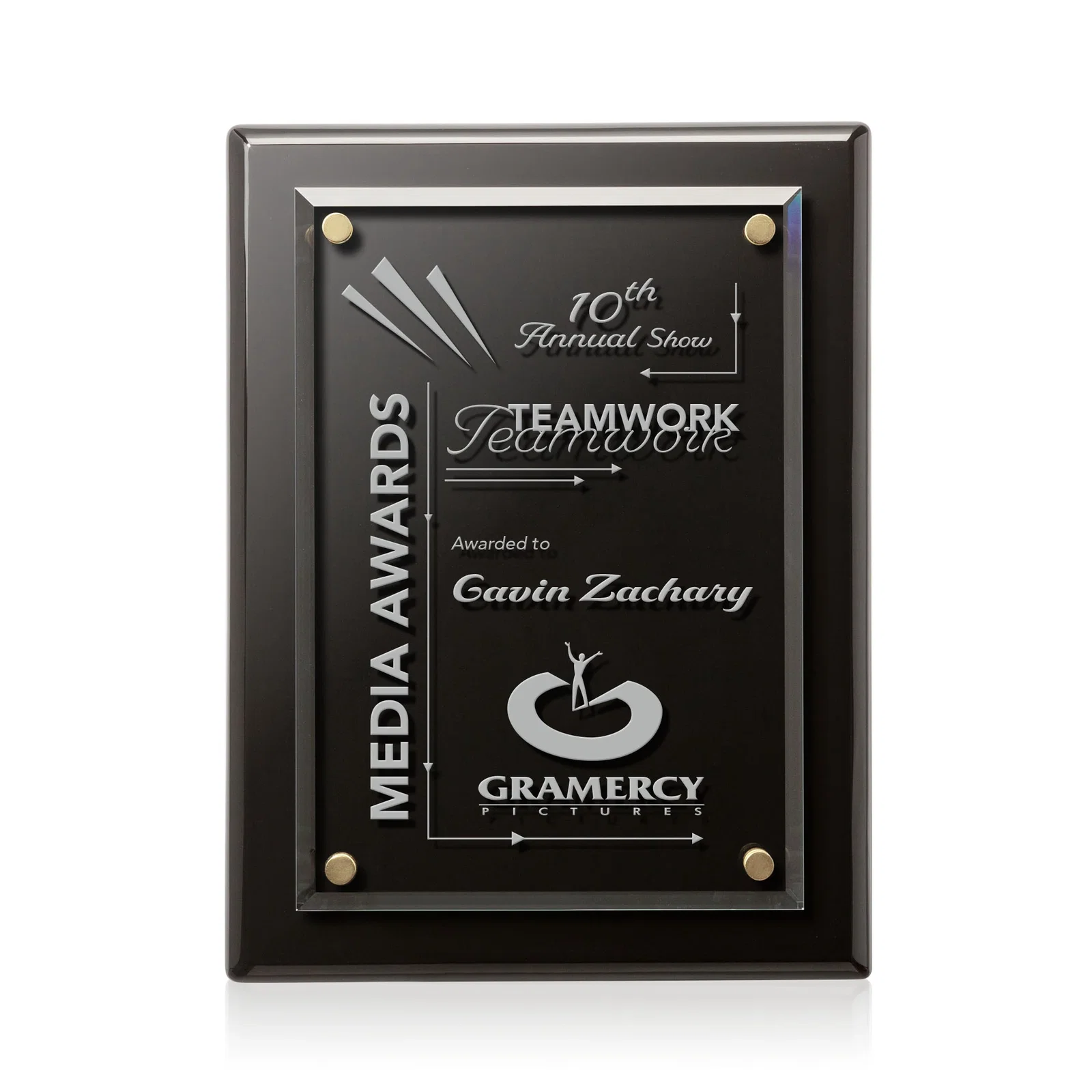 Promotional Starfire Crystal Wall Plaque with Drop Shadow Backing for corporate award ceremonies