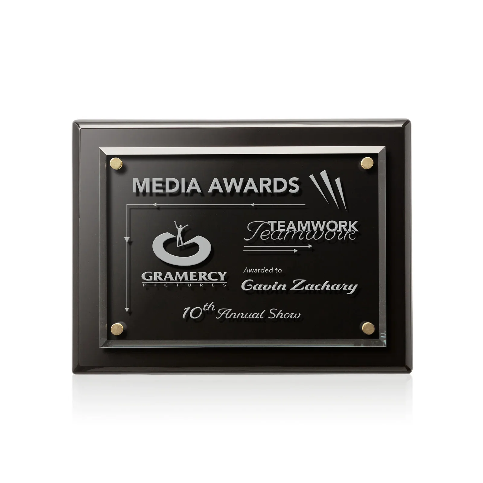 Promotional Starfire Crystal Wall Plaque with Drop Shadow Backing for sales achievement awards