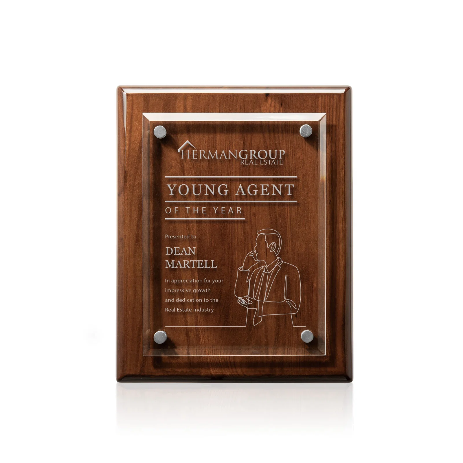 Branded Starfire Crystal Wall Plaque with Drop Shadow Backing for corporate award ceremonies