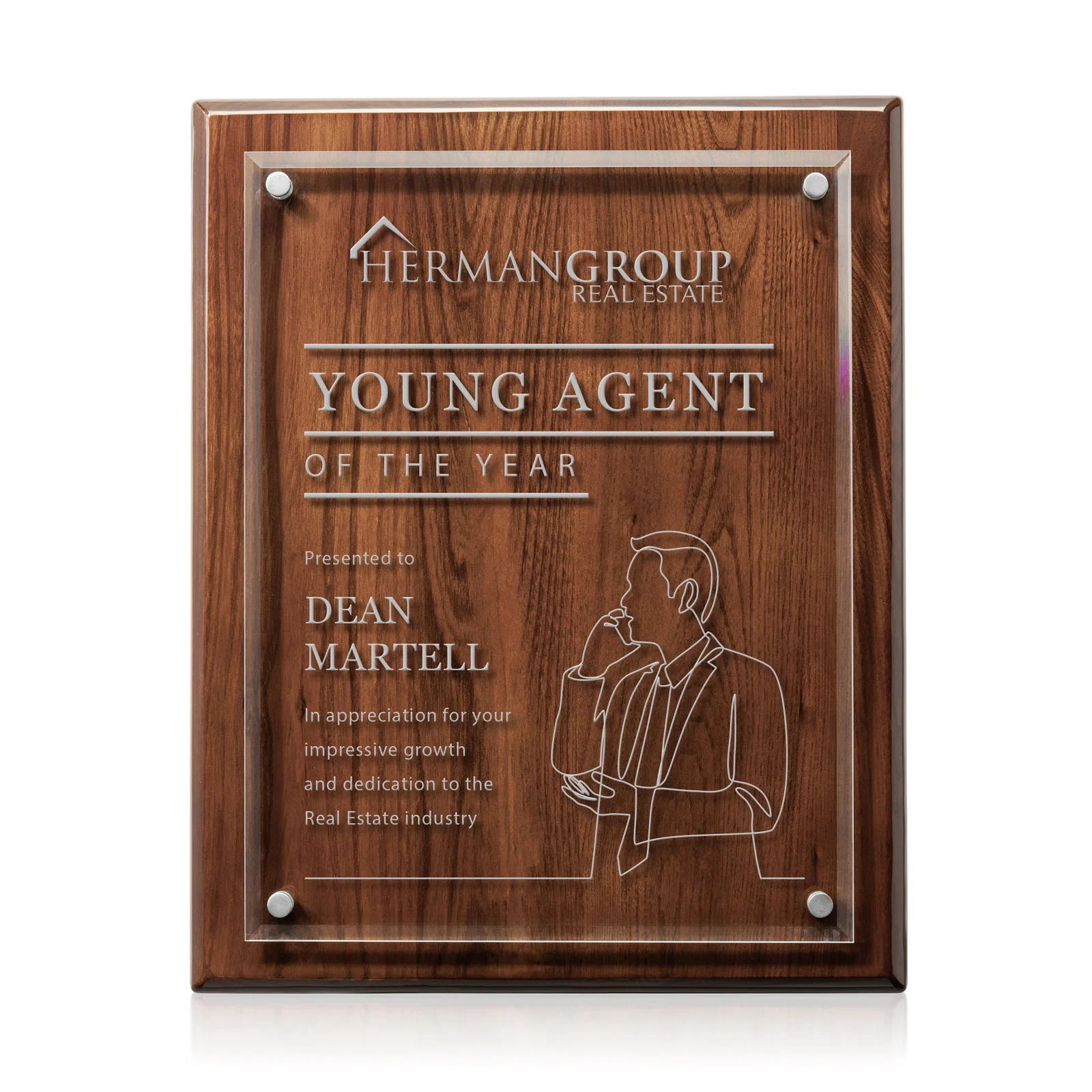 Branded Starfire Crystal Wall Plaque with Drop Shadow Backing for retirement presentations