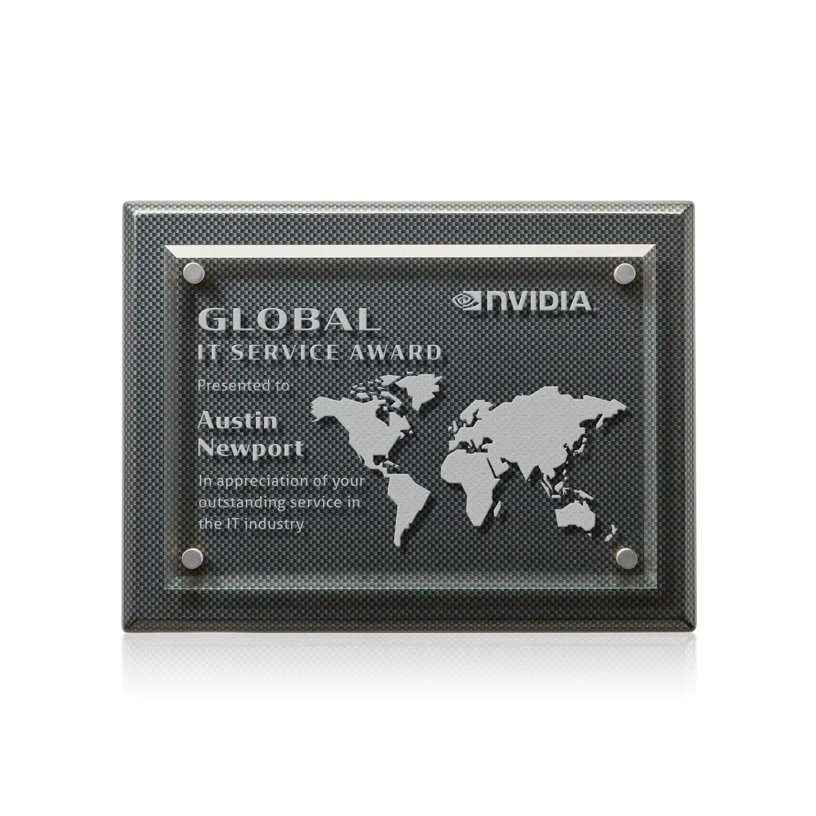 Custom printed Starfire Crystal Wall Plaque with Drop Shadow Backing for employee recognition