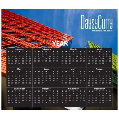 White calendar magnet with a full year grid, roughly four inches wide