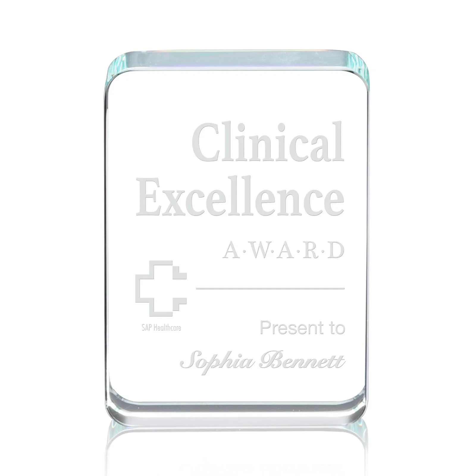 Custom Starfire Crystal Rounded-Rectangle Desk Award for corporate award ceremonies