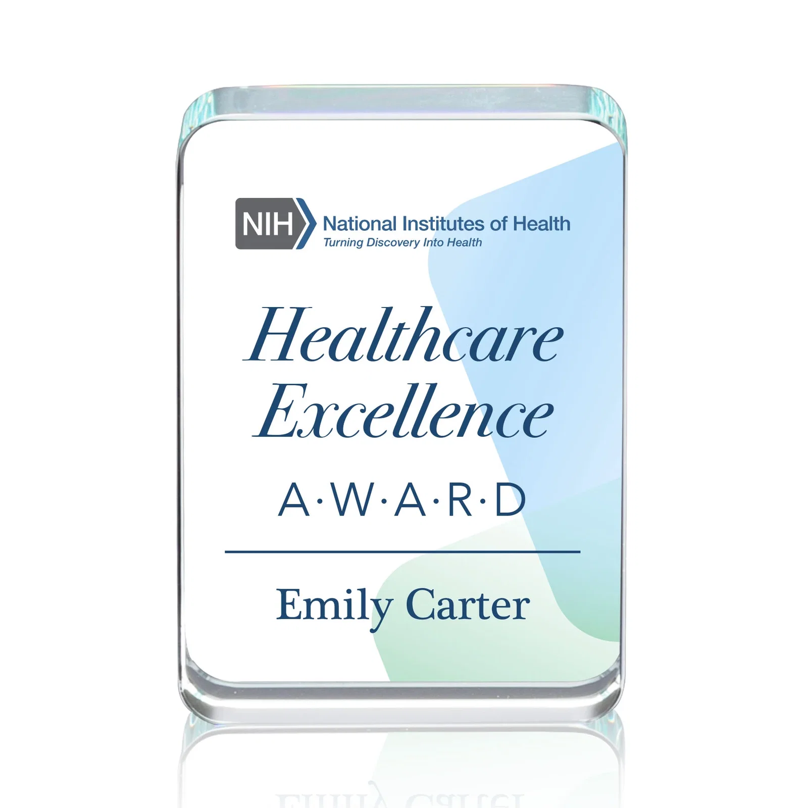 Custom Starfire Crystal Rounded-Rectangle Desk Award for retirement presentations