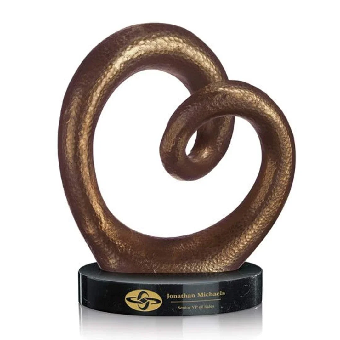 Custom Aluminum Statuette Award on Marble Base in Bronze, Silver, or Copper for employee recognition