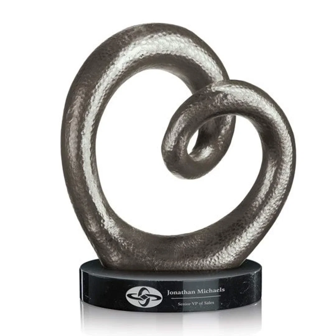 Custom Aluminum Statuette Award on Marble Base in Bronze, Silver, or Copper for corporate award ceremonies