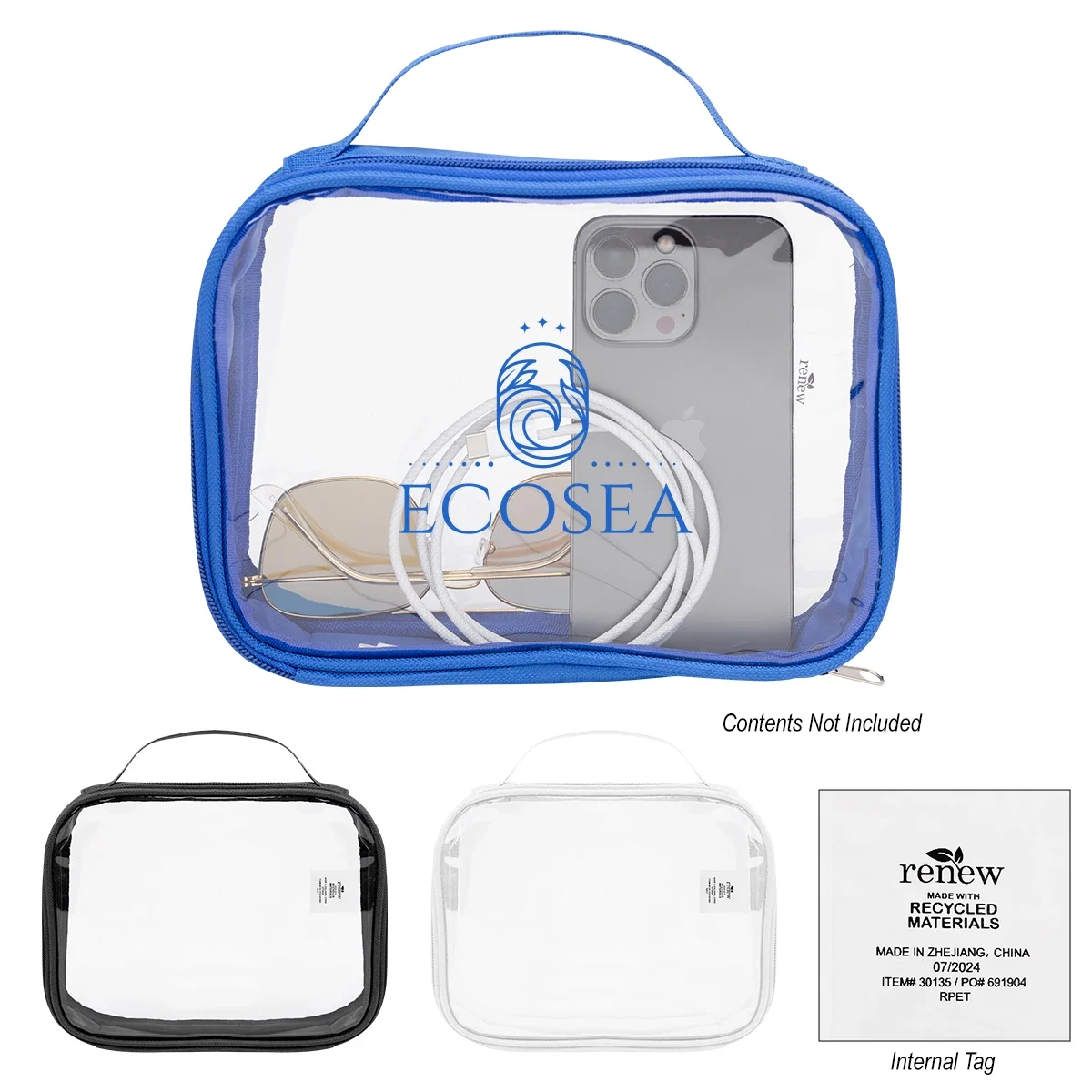 Clear toiletry bag with colored trim and a full width top zipper