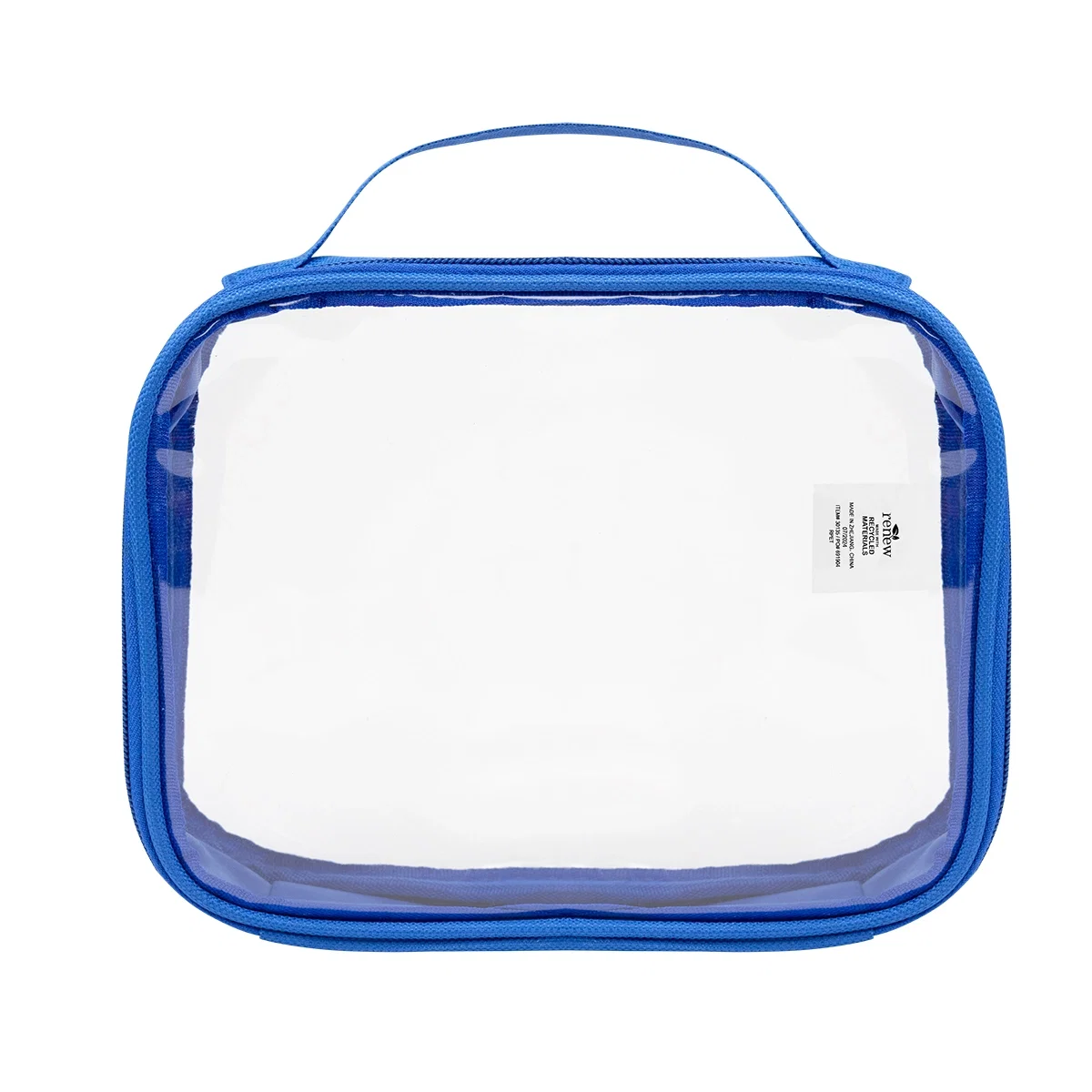 Standing upright, the vinyl case holds toiletries visible from outside