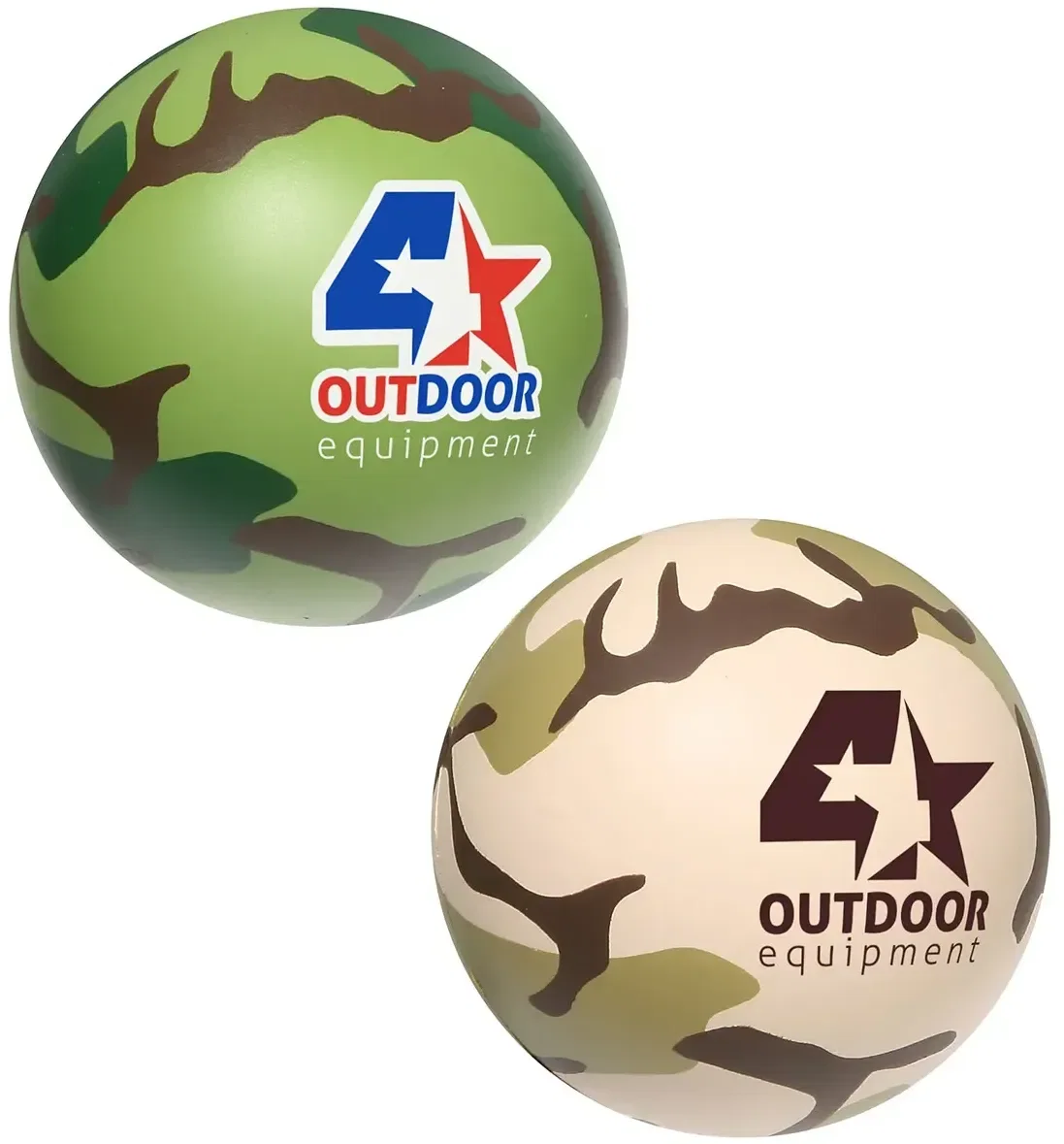 Camouflage Stress Ball hero shot, custom camo-pattern promotional stress ball with logo