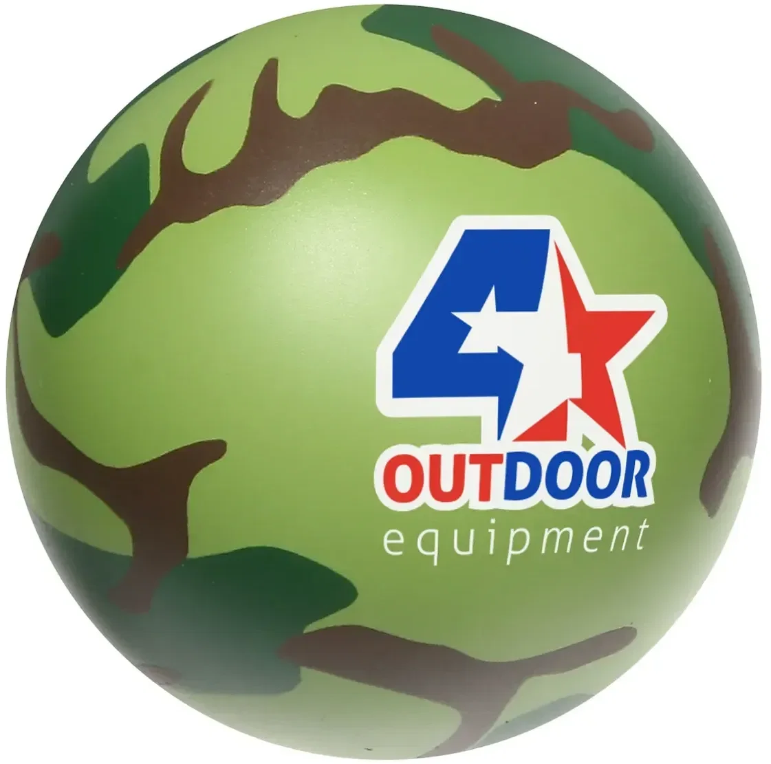 Camouflage Stress Ball side view, branded custom camo squeeze ball for outdoor events