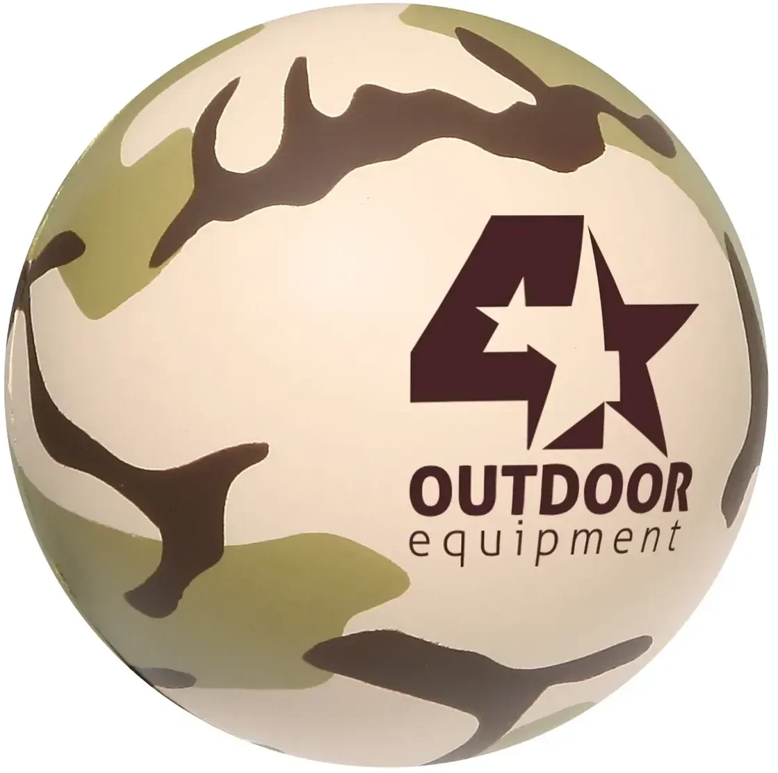 Camouflage Stress Ball logo imprint detail, promotional custom camo-finish stress reliever