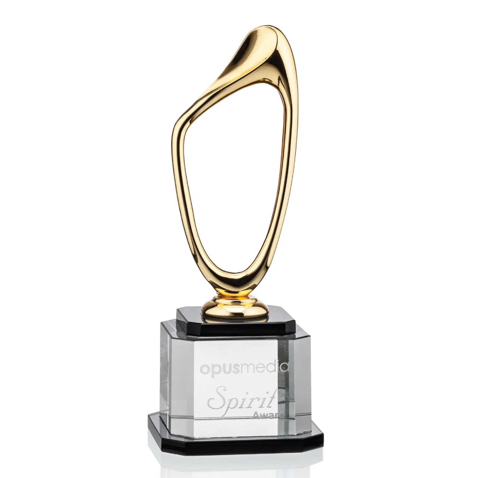 Custom Cast Gold Sculpture Award on Clear Optical Crystal Base, awards for employee recognition