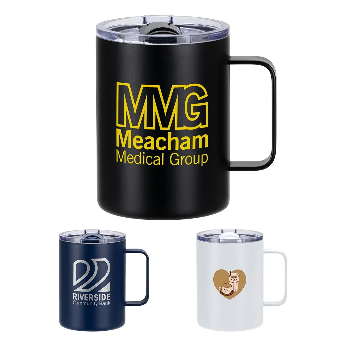 Custom Camper 14 oz Vacuum Insulated Camp Mug, front view of the branded eco-friendly mug