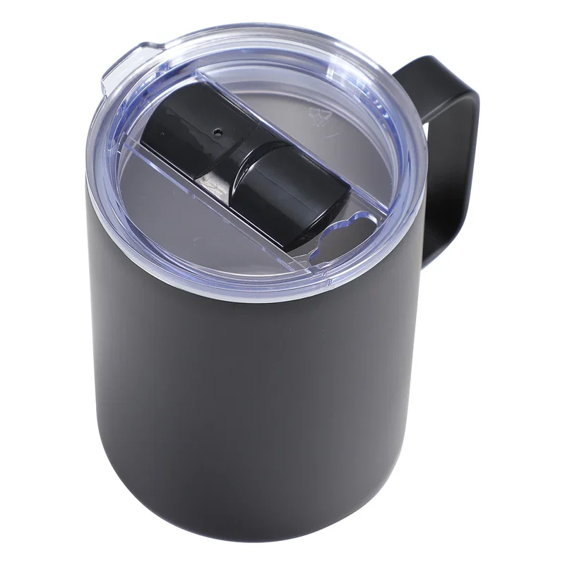 Side profile of the custom Camper 14 oz Vacuum Insulated Camp Mug, showing its tapered insulated body