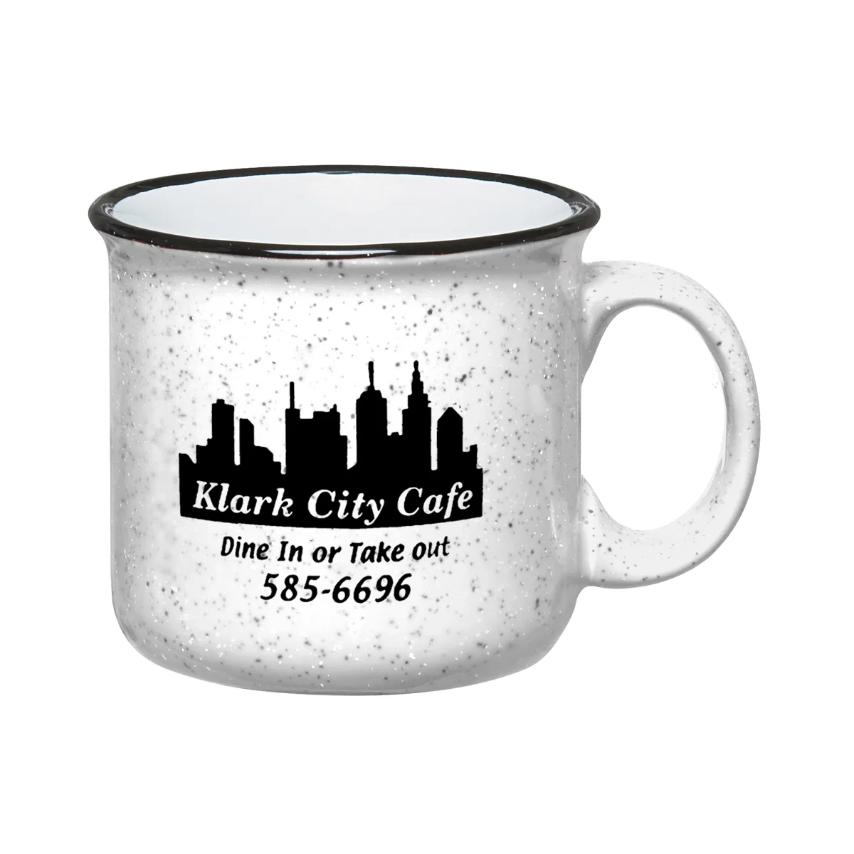 Fifteen ounce campfire mug with a wide curved handle