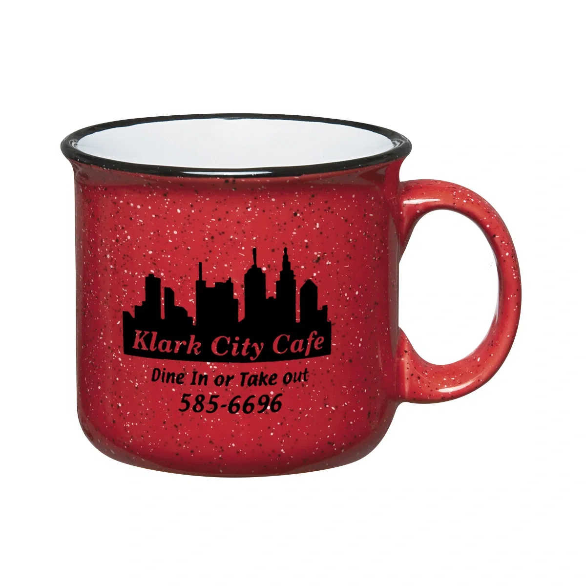 Orange mug held in one hand